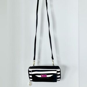Betsey Johnson Black and White Stripe Wallet Purse With Crossbody shoulder Strap